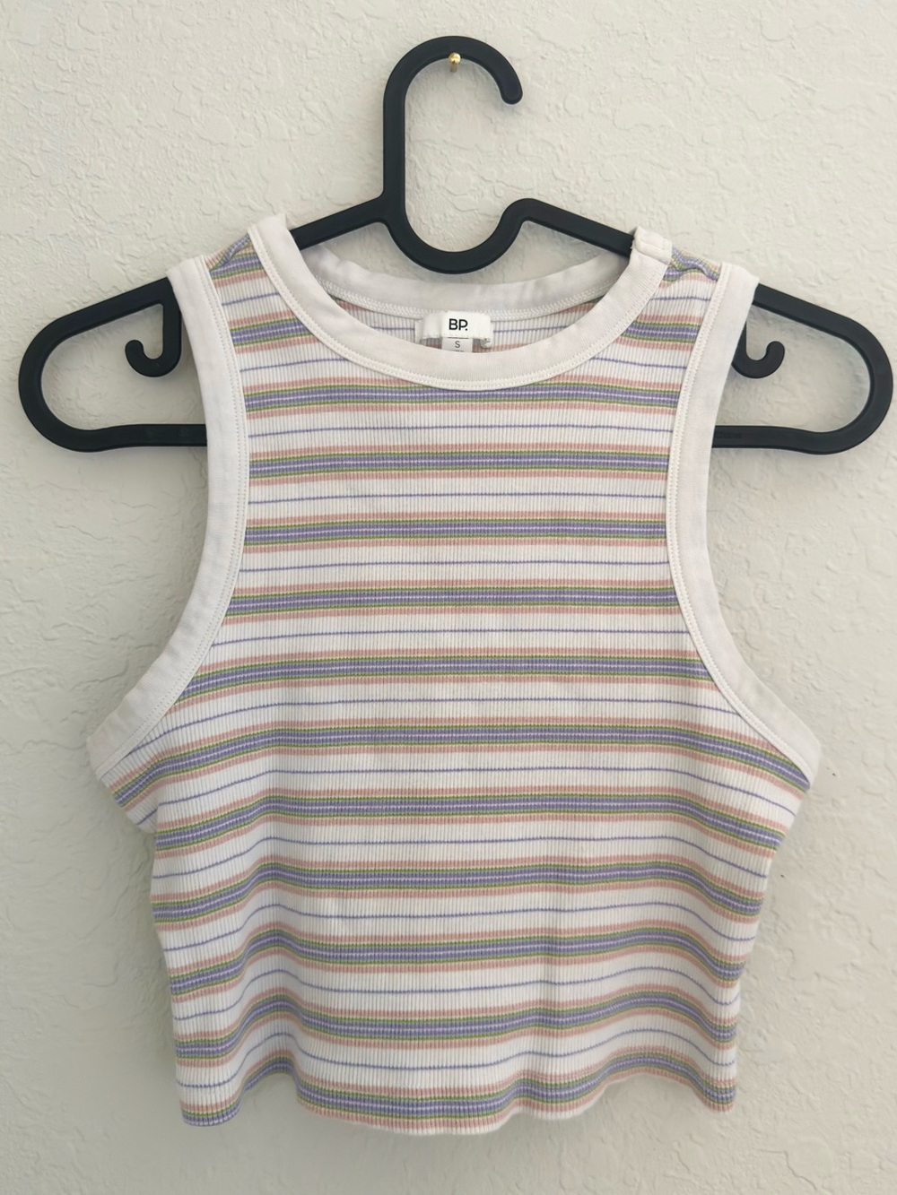 bp Pastel Stripe Ribbed Cropped Tank - White with Multicolor Stripes